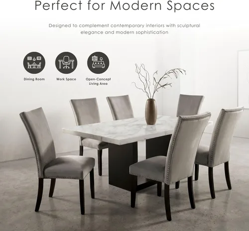 Vista 8 de HOMES: Inside + Out Doxon - Juego de mesa de comedor contemporánea de 7 piezas, color beige