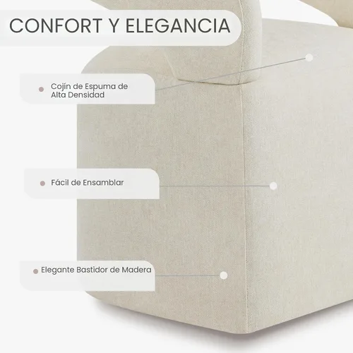 Vista 5 de KISLOT Juego de 1 sillas de comedor tapizadas con ruedas, color beige crema