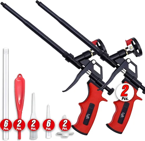 Vista 11 de Luft - Pistola de espuma expandible profesional (1 pistola aislante + 9 extensores), aplicador aislante de poliuretano, pistola de espuma