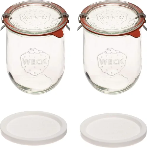 Vista 2 de Weck Tarros Tulip de 1 litro – Tarros grandes de masa agria con boca ancha – Apto para conservas y almacenamiento – 2 con tapas de vidrio