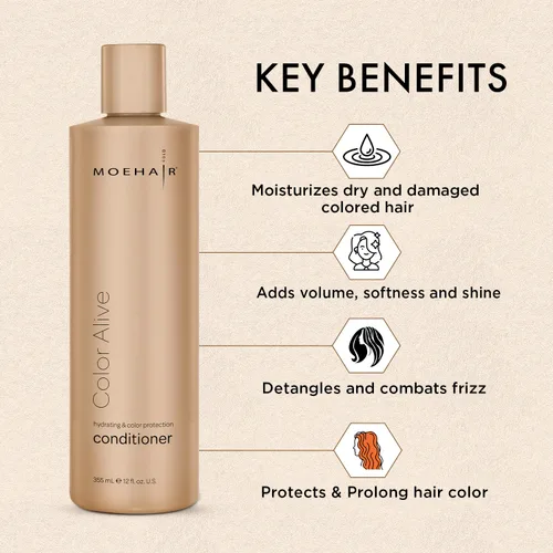 Vista 3 de MOEHAIR Acondicionador Color Alive Hidratante y nutritivo Acondicionador para cabello teñido Acondicionador sin parabenos ni sulfatos Reduce