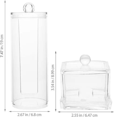 Vista 2 de Soporte redondo de algodón, 2 piezas, caja de almacenamiento de hisopos de algodón acrílico, soporte transparente para cosméticos, dispensador
