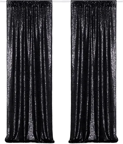 Vista 13 de Poise3EHome - Cortinas de lentejuelas con purpurina champagne, 2 piezas de 2 x 8 pies, paneles de purpurina para fiesta de Halloween, fiesta