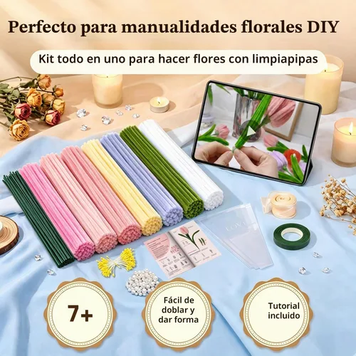 Vista 4 de Kit de flores de limpiador de tuberías rosas de 976 piezas, tallos Color rosa