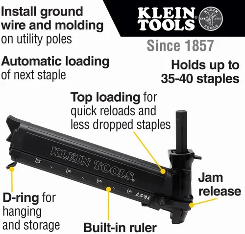 Vista 2 de Klein Tools STP100 - Arrancador de grapas resistente para aplicaciones de utilidad, tiene capacidad para 35-40 grapas, uso con grapas Klein Tools