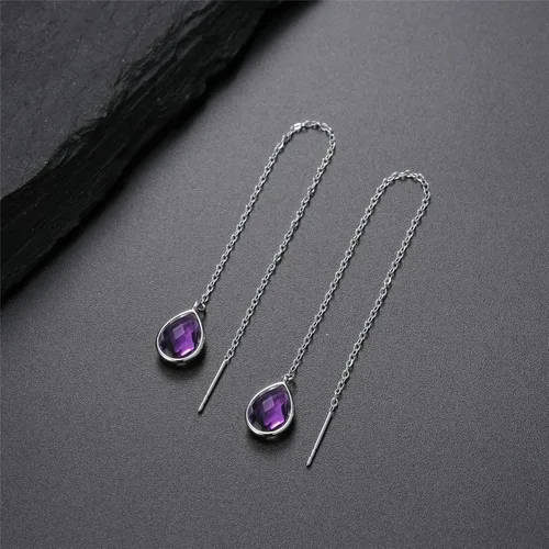 Vista 3 de Aretes de enhebrador para mujer, aretes colgantes de labradoritapiedra lunar natural, aretes colgantes de piedra natal de piedras preciosas, joyería
