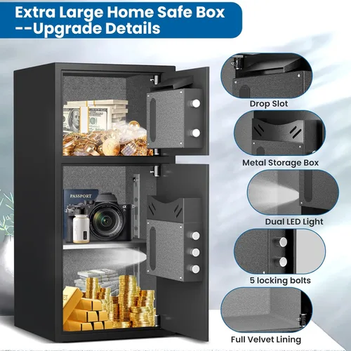 Vista 4 de kavey Caja Fuerte Grande de 6.0 Pies Cúbicos Resistente al Fuego e Impermeable, Caja Fuerte para Dinero con Función Silenciosa y Luz LED, Cajas