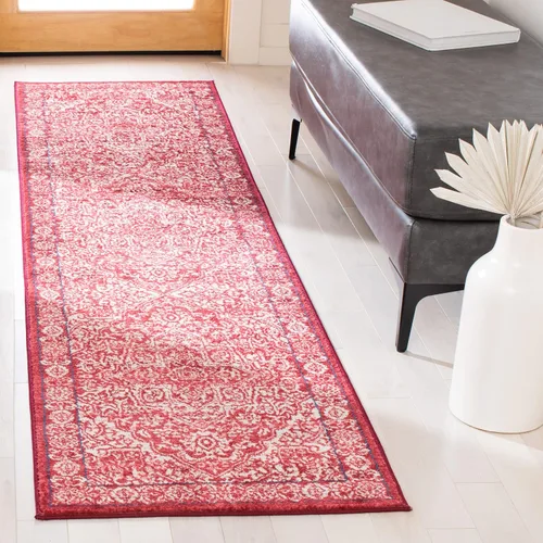 Vista 29 de Safavieh - Alfombra de 2 x 4 pies de la colección Brentwood color marfil y azul marino, alfombra que no suelta pelusas con diseño desgastado