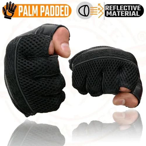 Vista 2 de Guantes sin dedos de cuero perforado negro para hombre Milwaukee Leather MG7504 con palma de gel y ribetes reflectantes para motocicleta