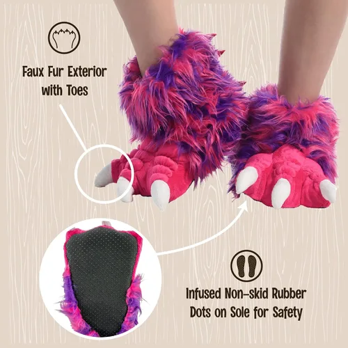 Vista 4 de Lazy One - Pantuflas con diseño de garra de animal para niños y adultos, disfraz divertido para niños, cálidas pantuflas peludas