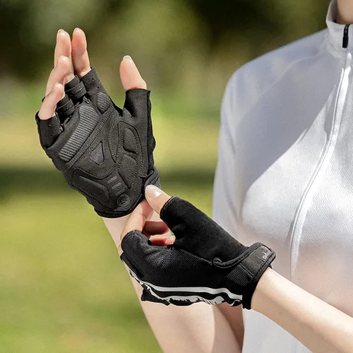 Vista 6 de ROCKBROS Guantes de bicicleta para hombres, guantes de ciclismo de medio dedo, guantes de ciclismo MTB, guantes de bicicleta de carretera