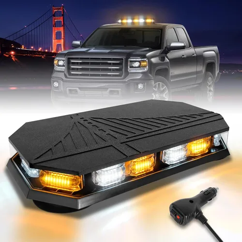 Vista 12 de HLauto Barra de luces estroboscópicas de emergencia 406D en la azotea, 102 LED ámbar mini faro de seguridad intermitente barra de luces de tráfico