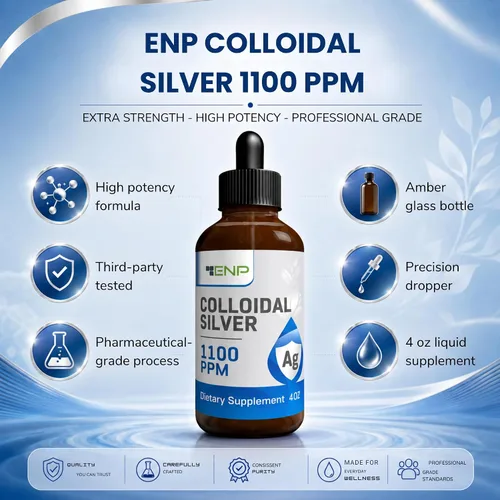 Vista 8 de Líquido de plata coloidal 1100 ppm - Suplemento mineral de alta potencia para apoyo inmunológico - Botella de vidrio ámbar con cuentagotas - 4 oz