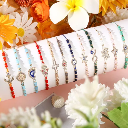 Vista 6 de 24 pulseras mexicanas de mal de ojo pulsera ajustable con nudo de cuerda Mal de Ojo pulseras hechas a mano con cuentas de amuleto de la suerte