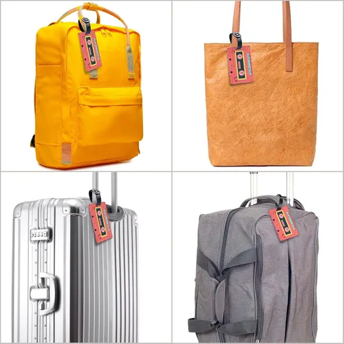 Vista 6 de Etiqueta de equipaje retro Mixtape para maleta, linda etiqueta de equipaje con lazo para pulsera para mujeres y niñas, bolsa de viaje