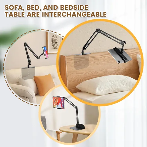 Vista 5 de Soporte para tablet para cabecero de cama, sofá, escritorio, soporte ajustable de 360° para teléfono y tableta, con manos libres, cómoda