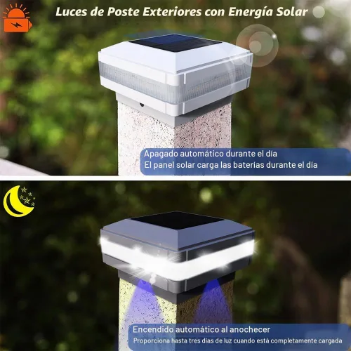 Vista 2 de Luces solares de poste de 160 lúmenes con 52 LED y luz blanca de Blanco