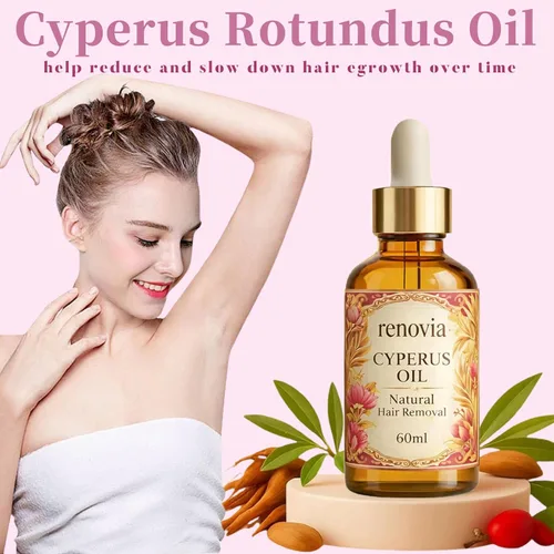 Vista 2 de Aceite Renovia Cyperus Rotundus, aceite Cyperus Rotundus para depilación, hidrata y calma, suaviza la piel, reduce el crecimiento del vello
