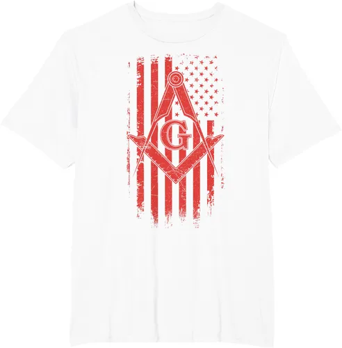 Vista 8 de Cuadrado y brújula Masónica de la bandera americana, masón, camiseta roja, Negro, S