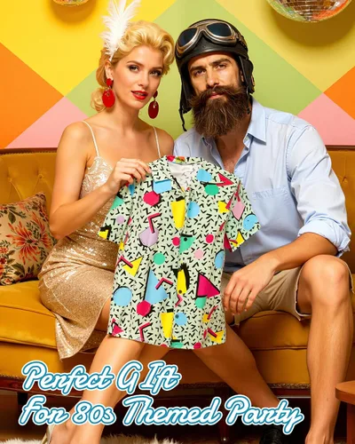 Vista 7 de Zando Camisas hawaianas de los años 80 y 90 para hombre, divertido traje retro de manga corta con botones para fiesta temática discoteca verano playa