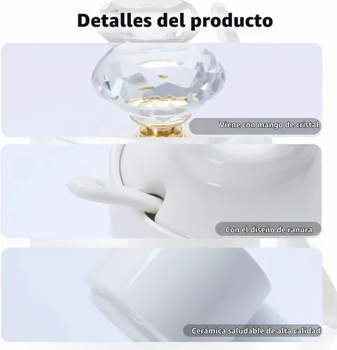 Vista 3 de ONTUBE Ceramic Sugar and Creamer with tray and Crystal Lid Set of 4 (Gold)