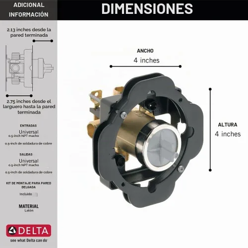 Vista 6 de Delta Faucet R10000-UNWS MultiChoice - Cuerpo de válvula universal para bañera y ducha para juegos de molduras de grifo de bañera