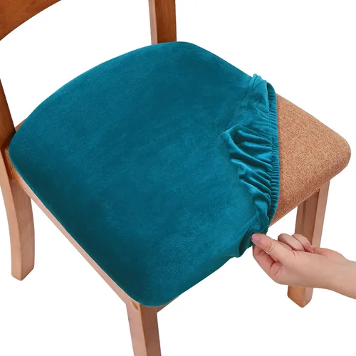 Vista 16 de Smiry - Fundas de asiento de terciopelo para silla de comedor, juego de 2, ajuste elástico, extraíbles y lavables, fundas protectoras de cojín