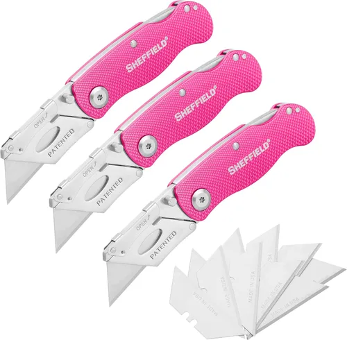 Vista 11 de Sheffield 12514 Cuchillo Utilitario Plegable Paquete de 3, Rellenos para Calcetines, Regalos para Hombres, Regalos para Papá, Hojas de Cuchillo