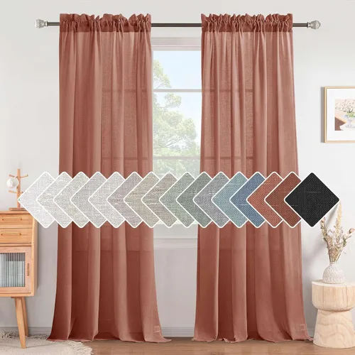 Vista 45 de H.VERSAILTEX Cortinas texturizadas de lino con filtro de luz para sala de estar, tratamiento de ventanas, cortinas naturales y duraderas