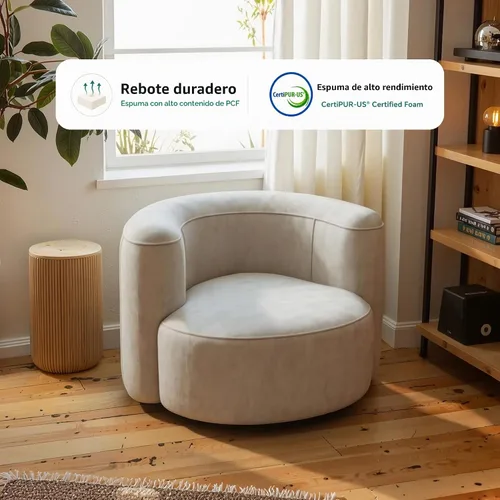 Vista 3 de Acanva - Sofá de terciopelo con respaldo curvo y diseño moderno de lujo, sofá minimalista cómodo para sala de estar, apartamento, espacio
