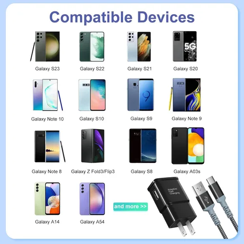 Vista 7 de Cargador de pared de carga rápida adaptable con cable USB C de 10 pies, cargador rápido USB tipo C compatible con Galaxy S25 S24 S23 Ultra A15 A13