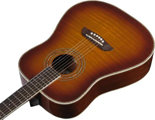 Vista 3 de Oscar Schmidt OG1FYS-A-U Guitarra Acústica Dreadnought de Tamaño 3/4 (Brillo Alto) Sunburst Amarillo Flamenco