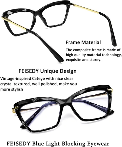 Vista 6 de FEISEDY Gafas de cristal con montura de ojo de gato con bloqueo de luz azul para computadora B2500