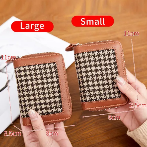 Vista 6 de Tarjetero de tarjetas de crédito con cremallera para mujer bloqueo RFID fundas para tarjetas de visita para mujer marrón
