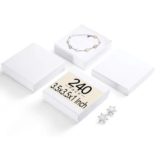 Vista 9 de MESHA 52 cajas de joyería de cartón, 3.5 x 3.5 x 1 pulgadas, caja de regalo de algodón con tapa, cajas de joyería para pequeñas empresas, embalaje