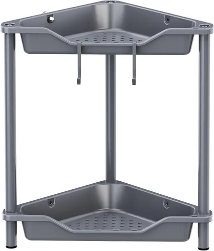 Vista 14 de Orimade Organizador de ducha esquinero de 2 niveles resistente a la oxidación, estante de esquina de piso de metal y plástico para baño, negro