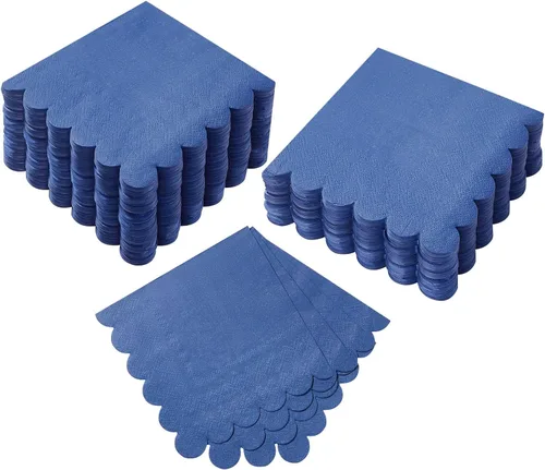 Vista 18 de 100 paquetes de servilletas de cóctel de 2 capas con borde festoneado, servilletas de postre plegadas de 5 x 5 pulgadas, servilletas desechables