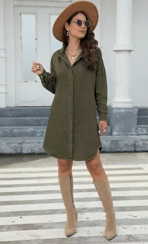 Vista 6 de KDF Vestido camisero de mezclilla para mujer, vestido de mezclilla para mujer con bolsillos, vestidos camiseros con botones para mujer, verano 2023