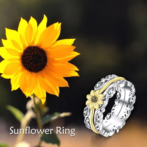 Vista 2 de VONALA Anillos giratorios de plata esterlina 925 con diseño de filigrana y girasol, cruz, piedra lunar, ágata musgo, anillos giratorios