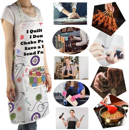 Vista 6 de MBMSO Delantales de costura para mujer con bolsillos, acolchados, regalos I Quilt So I Don't Choke People Regalos para alcantarillas y colchas
