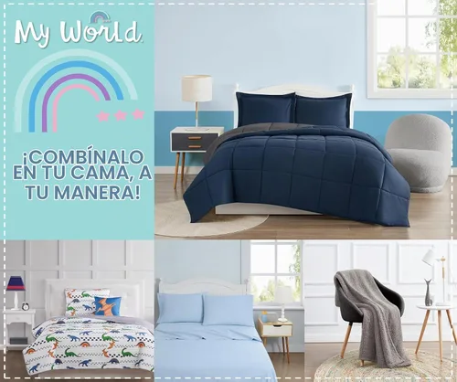 Vista 4 de My World Juego de sábanas individuales de rubor sólido para niños Blush