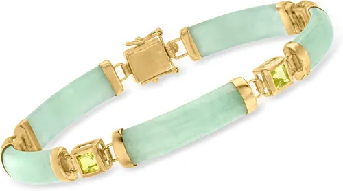 Vista 3 de Ross-Simons Pulsera de jade y peridoto de 1,50 qt t en oro de 18 quilates sobre plata esterlina