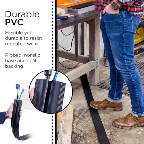 Vista 4 de Cordinate - Cubierta de cable de piso de 6 pies, protector de cable, oculta cables de extensión, protege cables, previene caídas de cables