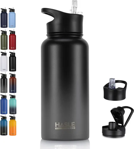 Vista 16 de HASLE OUTFITTERS Botella de agua aislada de 22 onzas, botella de agua de acero inoxidable de doble pared de boca ancha con tapa de popote y tapa