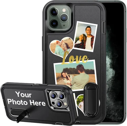 Vista 18 de Funda personalizada para iPhone 11, funda con soporte integrado y soporte, protección resistente a los arañazos, funda de fotos personalizada, haz