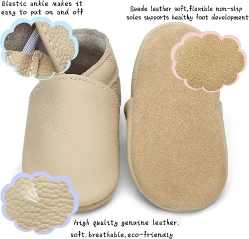 Vista 3 de OWLOWLA Zapatos de bebé de suela suave, zapatos de cuna de cuero para primeros pasos, mocasines para bebés, zapatos para niños y niñas