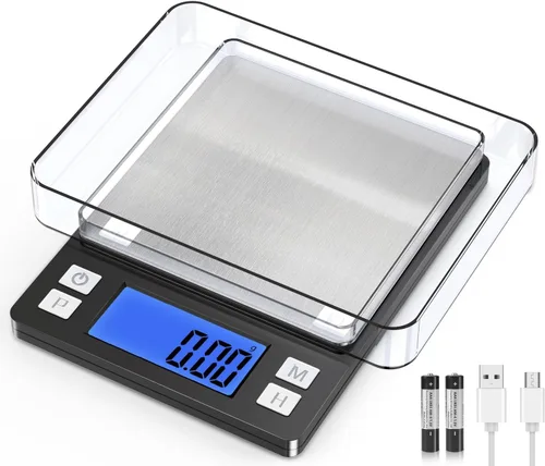 Vista 12 de BOMATA 0.01 g/1 kg Escala Digital Pequeña Mejorada, Recargable por USB, con Pantalla Más Grande y Función de Retención, Función de Tara, 9