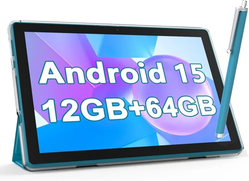 Vista 11 de NOVOJOY Tableta Android de 10 pulgadas con estuche y lápiz capacitivo con puerto USB Android 15 Tablet 2.0GHZ 2MP+8MP Cámara dual 6000mAh 12GB RAM