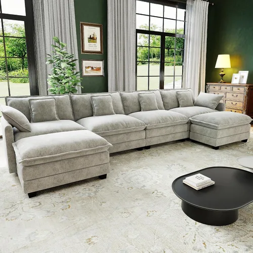 Vista 15 de Seccional Cloud Couch de 107", Sofá Seccional Modular en Forma de U, Sofá de Asiento Profundo de 4 Asientos con 6 Almohadas Extraíbles Lavables y 2