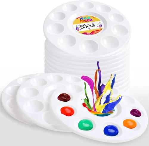 Vista 6 de Hulameda 10 paletas de bandejas de pintura, paleta redonda de plástico para niños o alumnos para pintar, manualidades en casa, jardín de infantes
